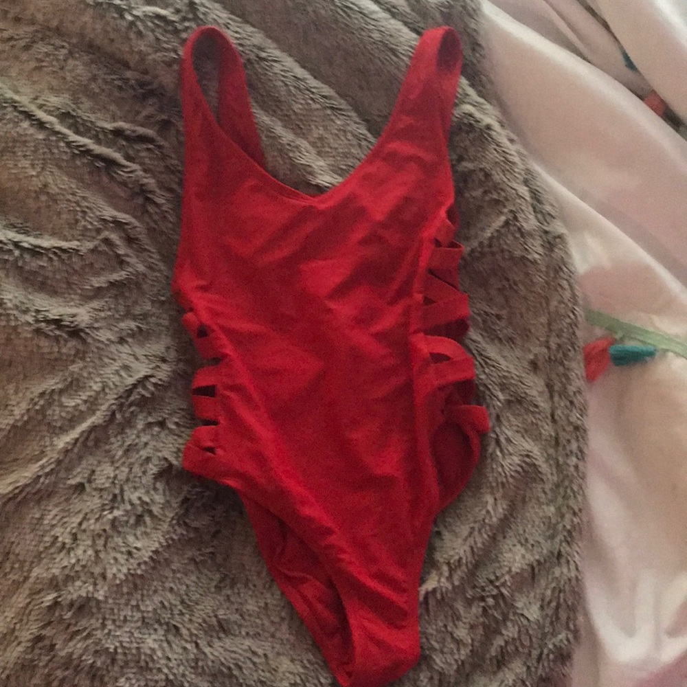 target red swim suit